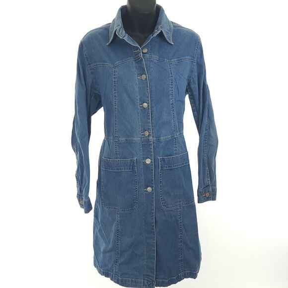 VTG JOUJOU Womens S Western Shirt Dress L/S Blue Denim Button Up 80s 90s EUC - Picture 2 of 8